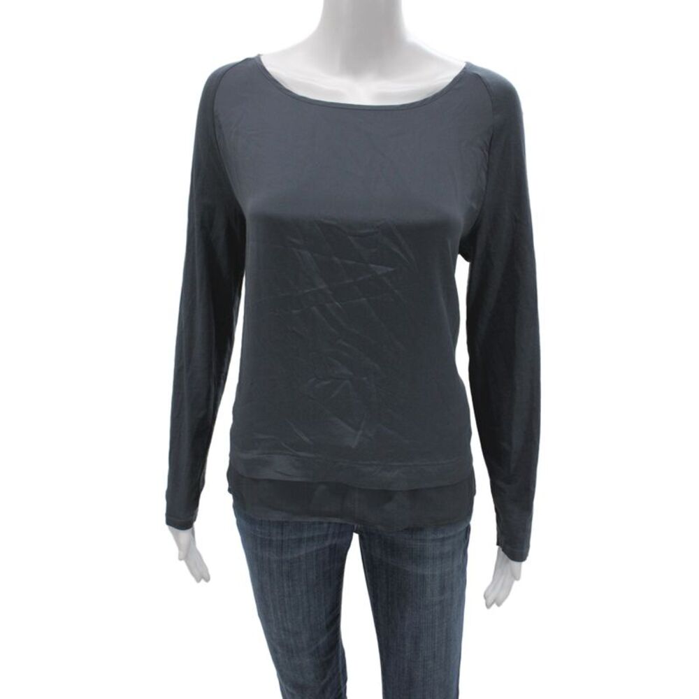 Luisa Cerano Womens Black Silk Scoop Neck Basic Blouse Long Sleeve Size 8